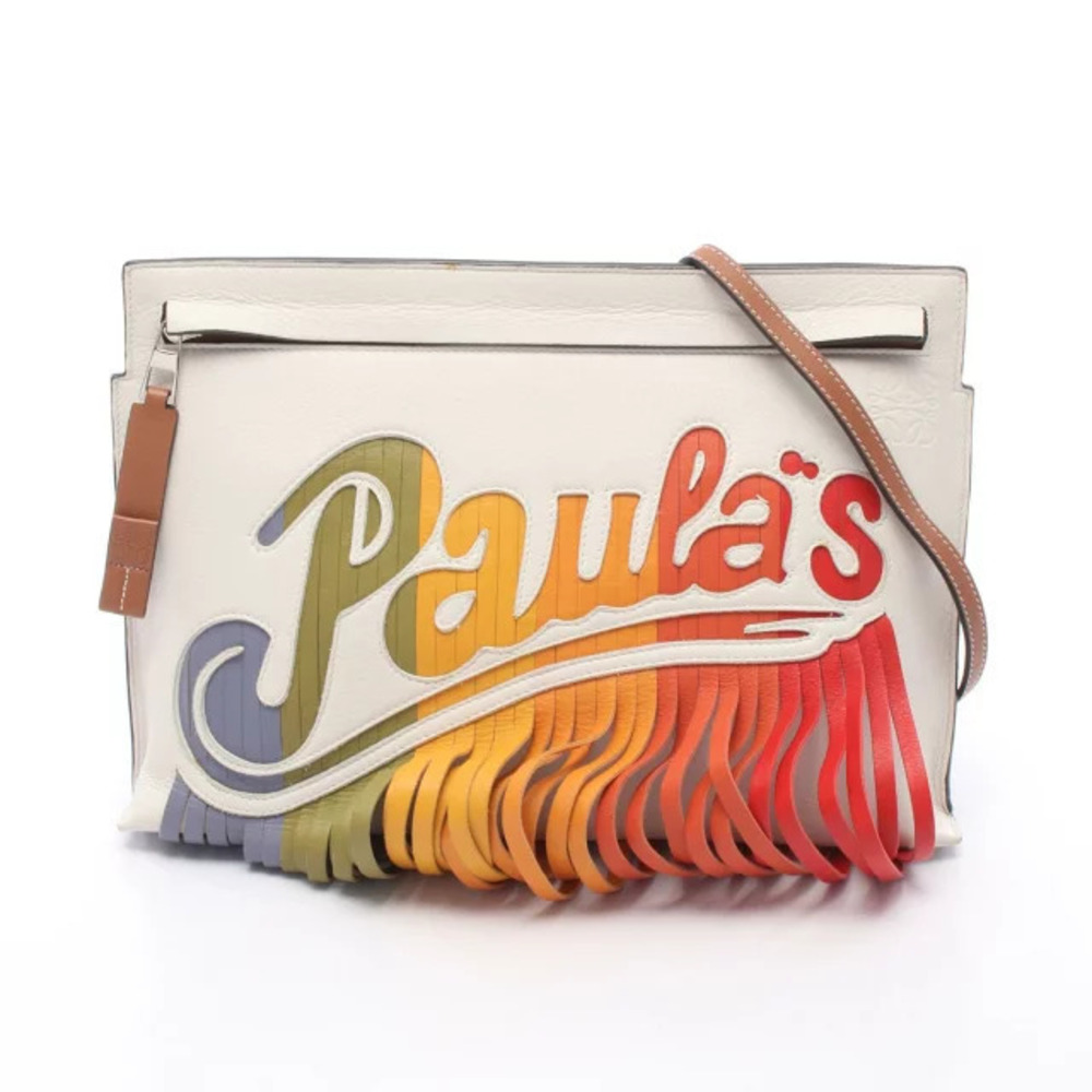 Loewe x Paulas Ibiza T Pouch Clutch Shoulder Bag White Brown Multicolor